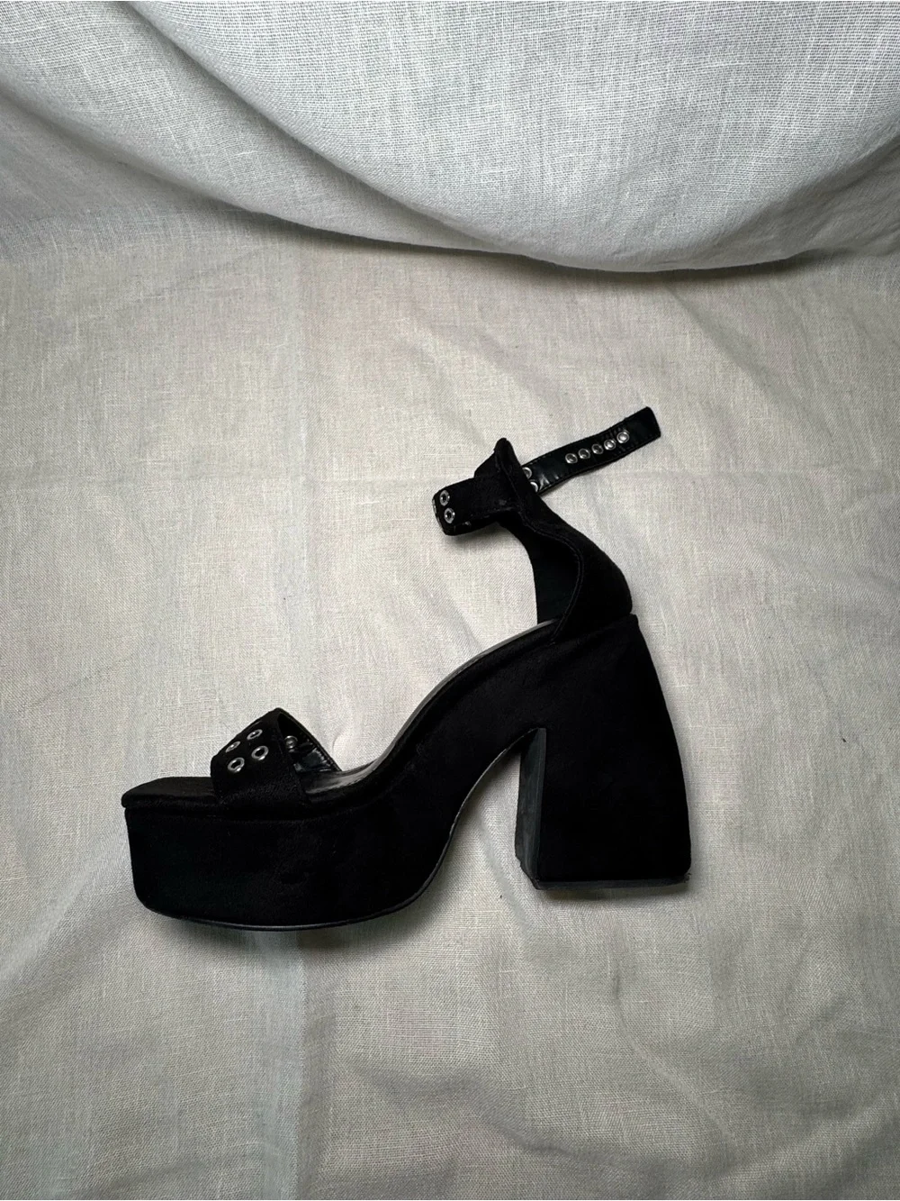 Black Platform Block Heel Sandals with Ankle Strap